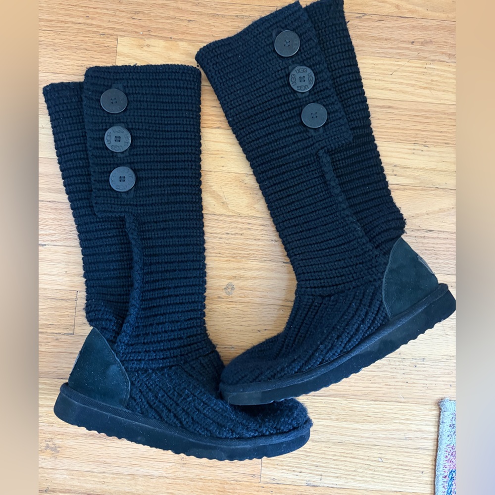 UGG Black Knit Button-Back Short Boots